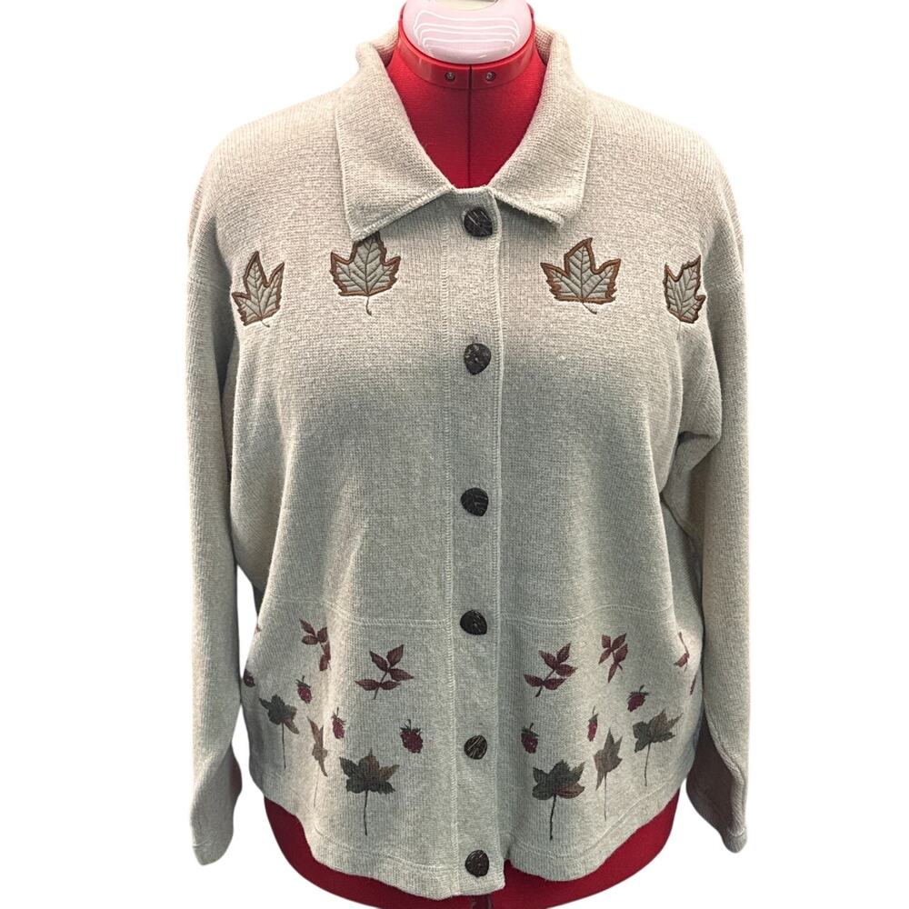 Woolrich Original Outdoor Collared Fall Leaves Button Up Cardigan Women Medium
